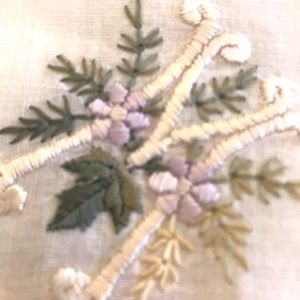 Beautiful antique handmade hand embroidered monogram hanky “M” Downton shabby